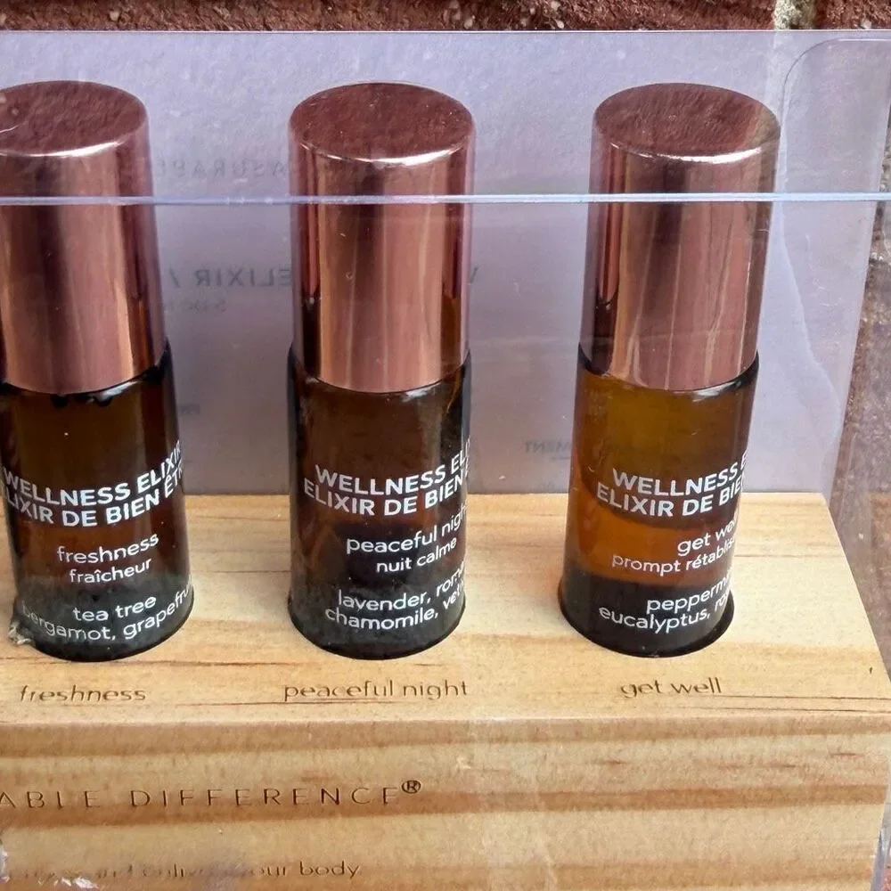 Measurable Difference Wellness Elixir 5pc Wooden Base Rollerball Collection NEW